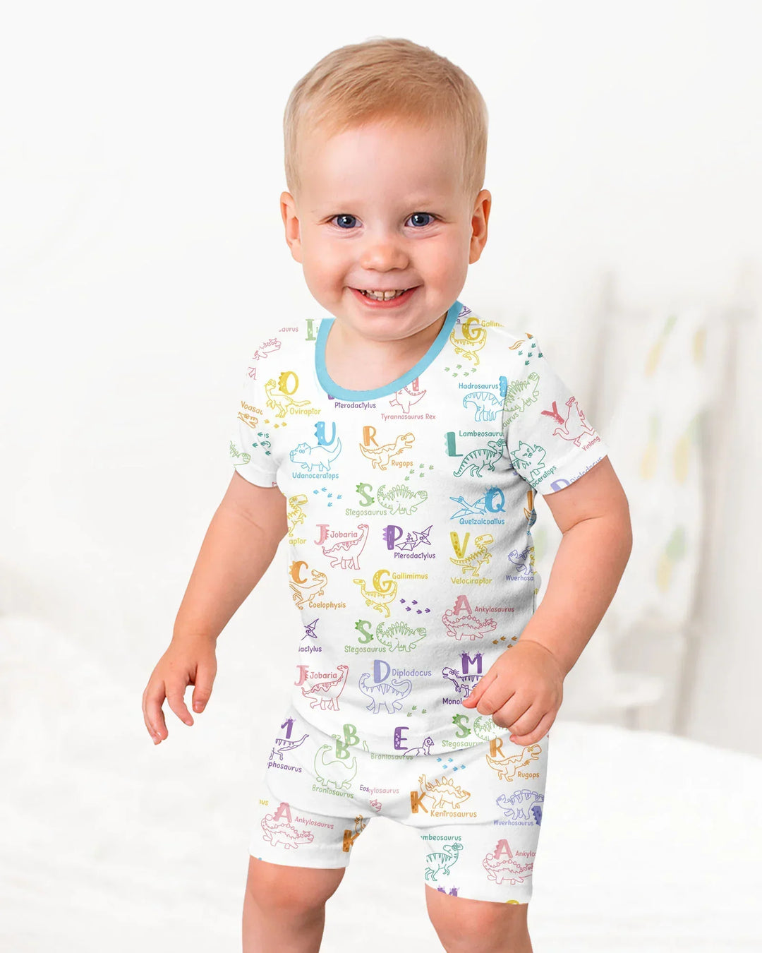 Dino Alphabet ABC Bamboo Two Piece Short Sleeve Shorts Pajama Set