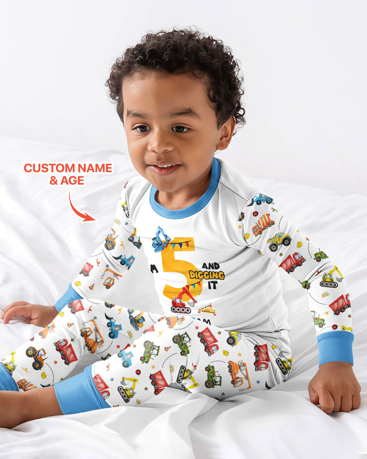 I'm Digging It Birthday - Personalized Name & Age Bamboo Two Piece Long Sleeve Pajama Set