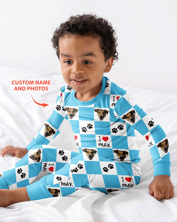 Custom Photo I Love My Best Friend Dog/ Cat Bamboo Two Piece Long Sleeve Pajama Set