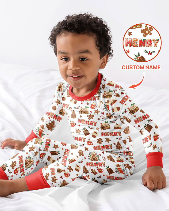 Personalized Gingerbread Christmas Bamboo Two Piece Long Sleeve Pajama Set