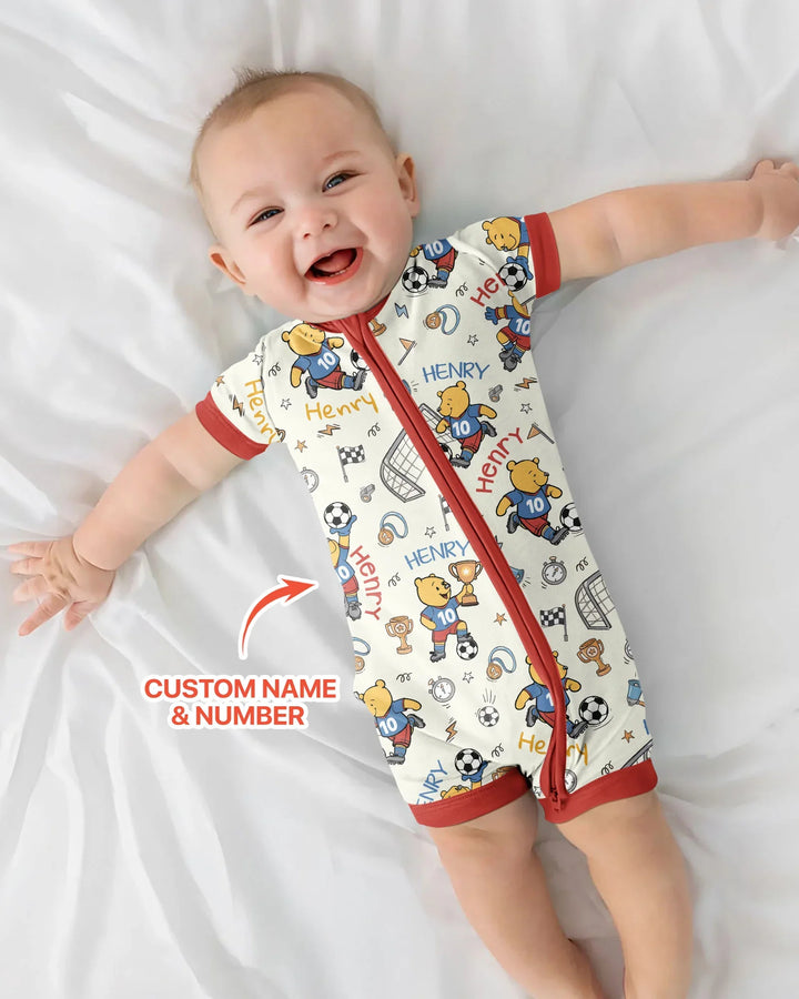 Personalized Classic Bear World Soccer Bamboo Shorty Zippy