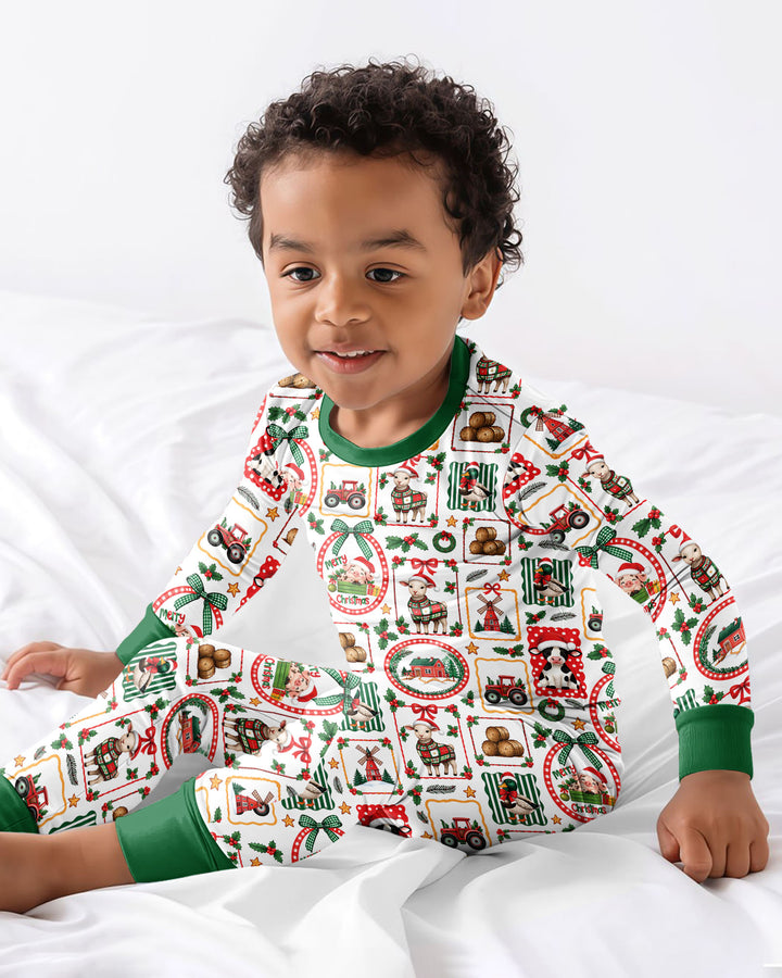Christmas Farm Animals Bamboo Two Piece Long Sleeve Pajama Set