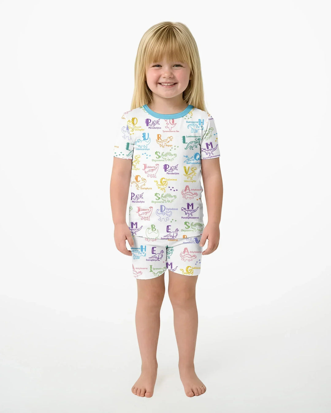 Dino Alphabet ABC Bamboo Two Piece Short Sleeve Shorts Pajama Set