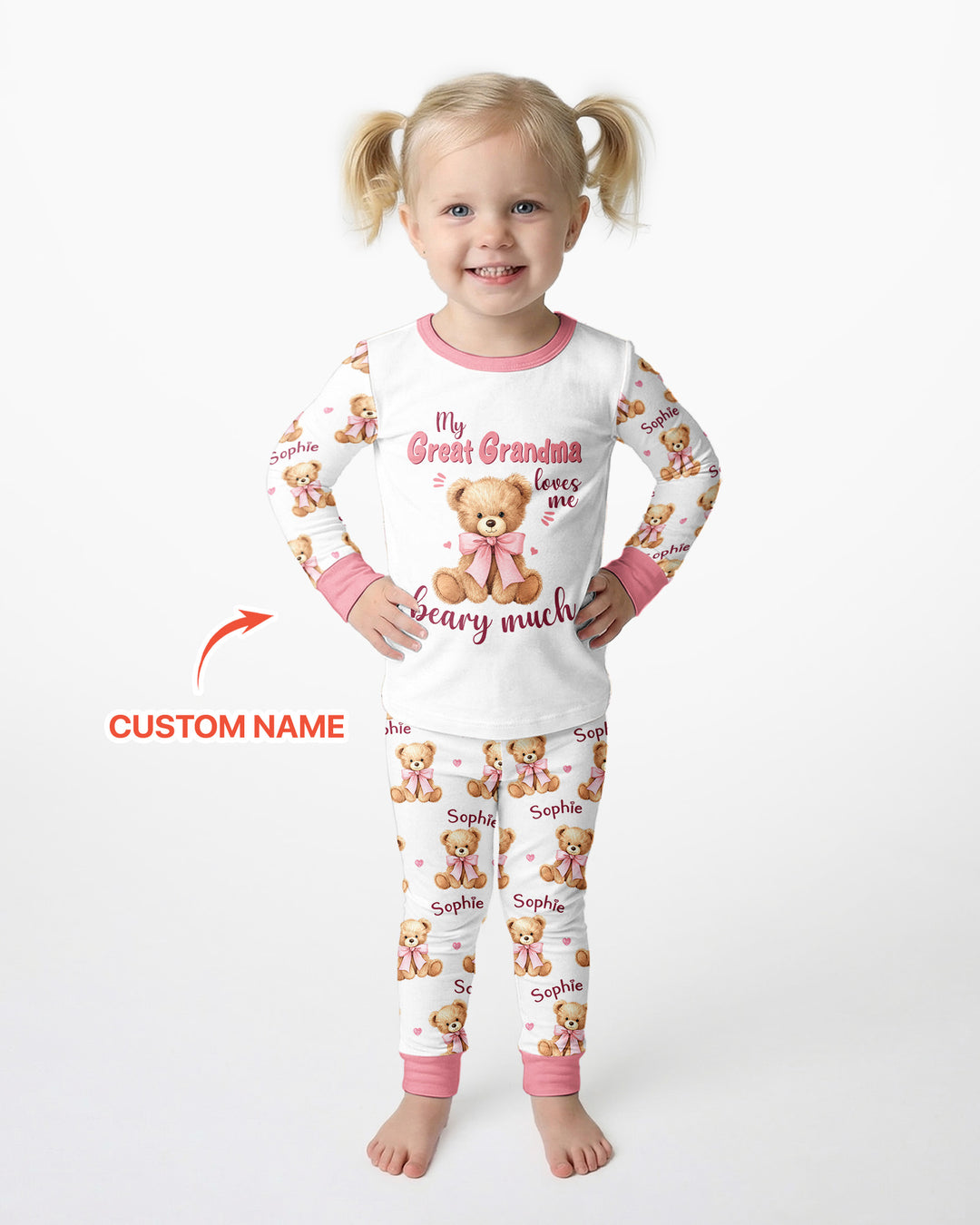 Grandma/... Loves Me Beary Much Personalized Bamboo Two Piece Long Sleeve Pajama Set