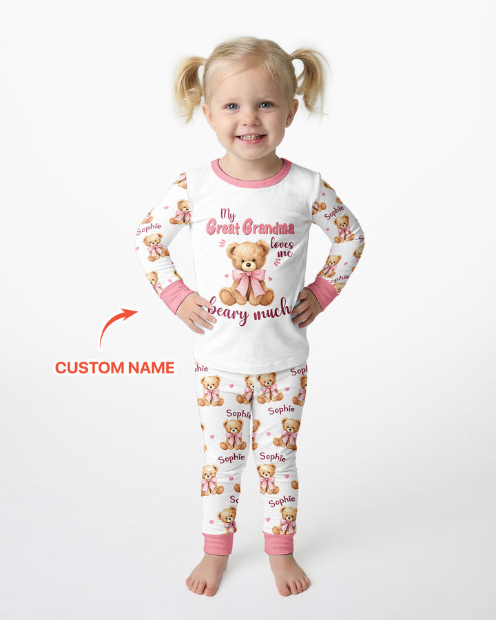 Grandma/... Loves Me Beary Much Personalized Bamboo Two Piece Long Sleeve Pajama Set