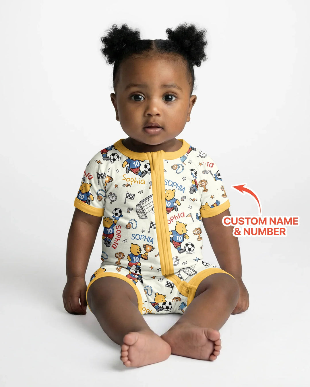 Personalized Classic Bear World Soccer Bamboo Shorty Zippy