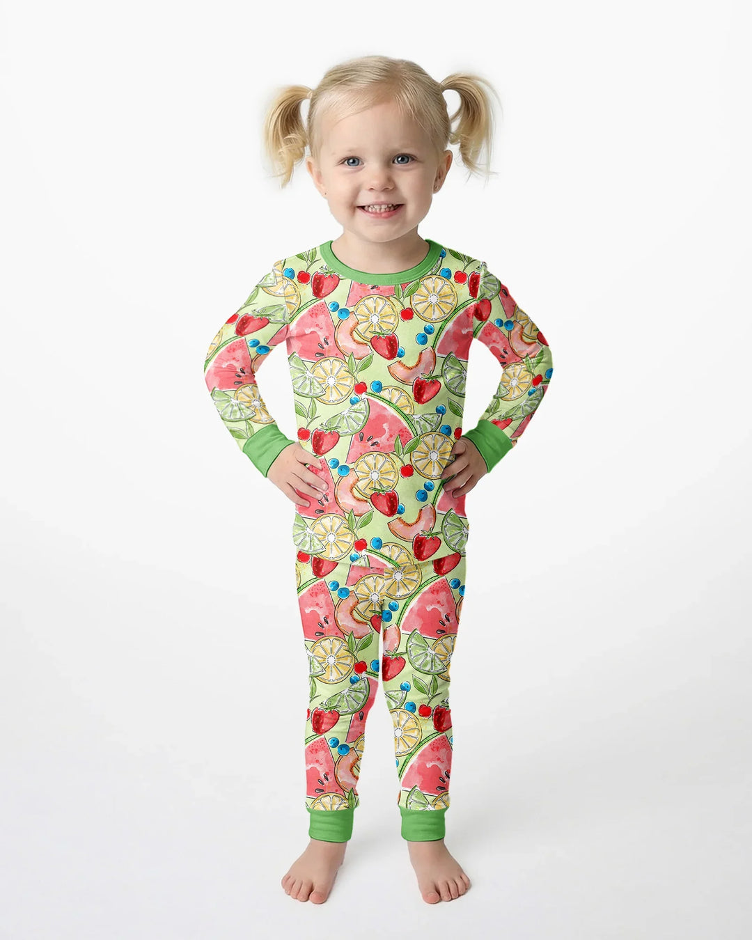Zweiteiliges Langarm-Pyjama-Set mit Sommerfrüchten