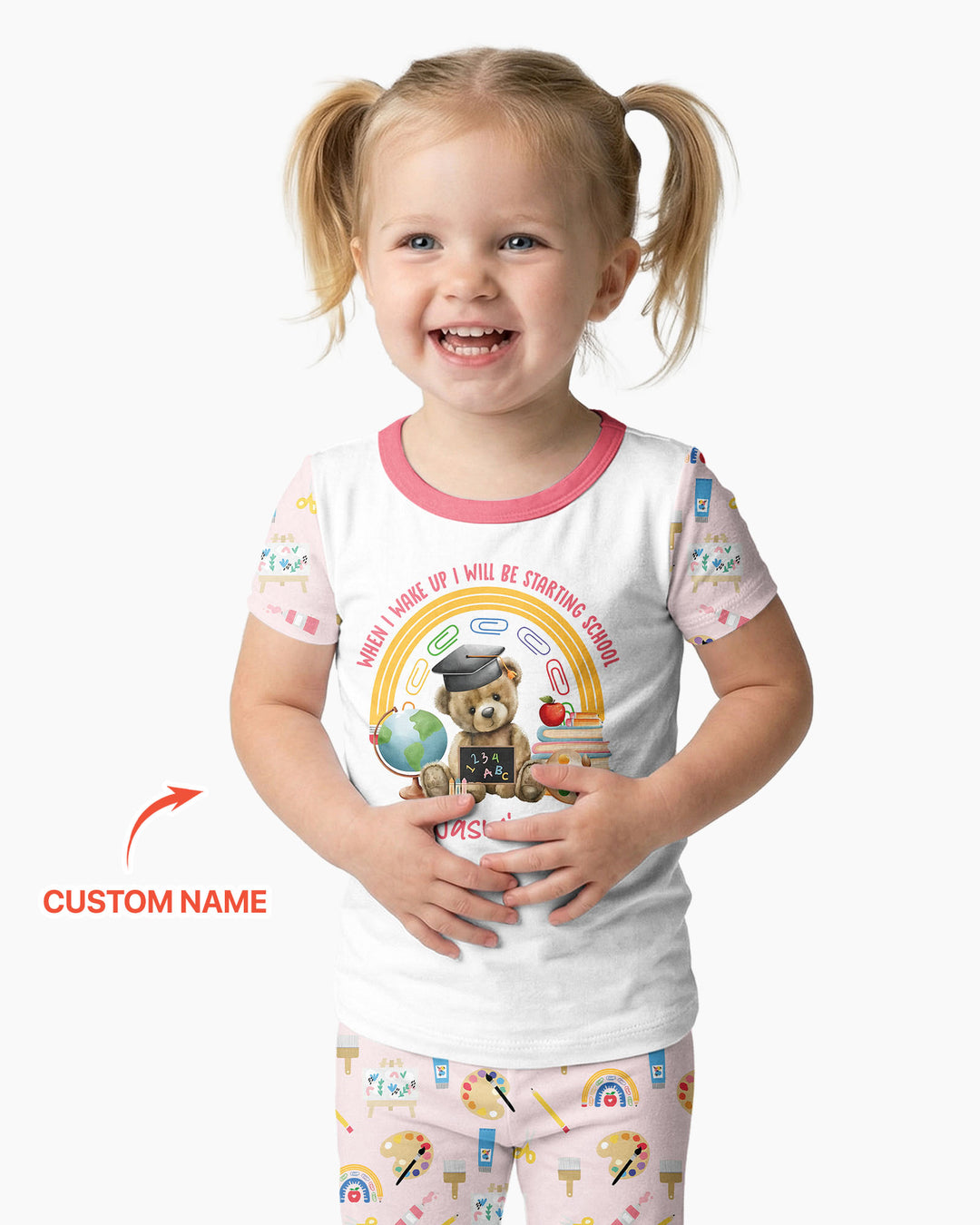 Custom Name When I Wake Up I Will Be Starting School Bamboo Two Piece Short Sleeve Pajama Set
