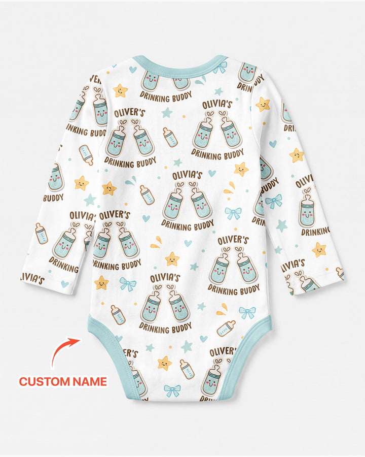 Custom Name Twin Drinking Buddies Bamboo Bodysuit