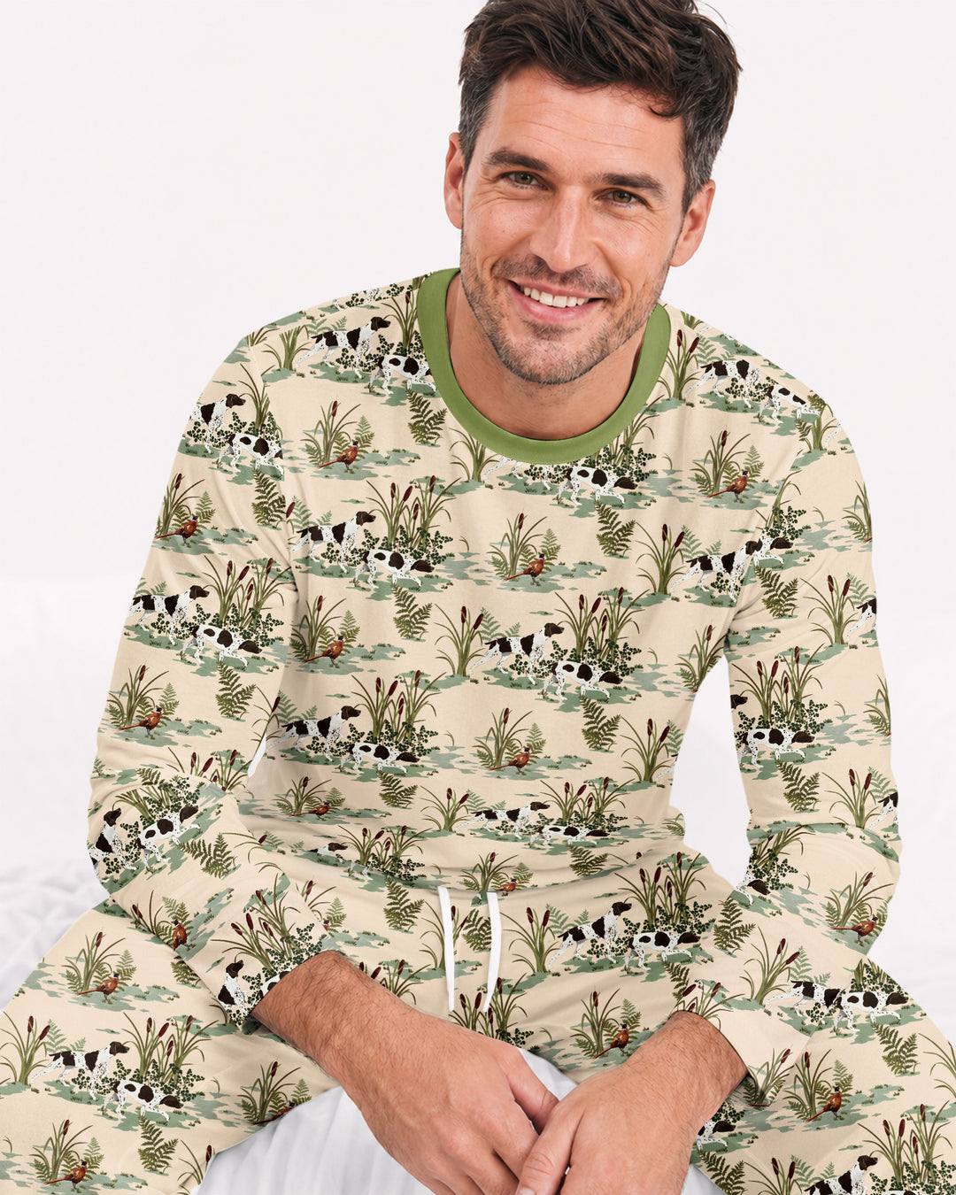 Vintage Pheasant & Hunting Dog Field Family Matching Bamboo Men's Pajama Set