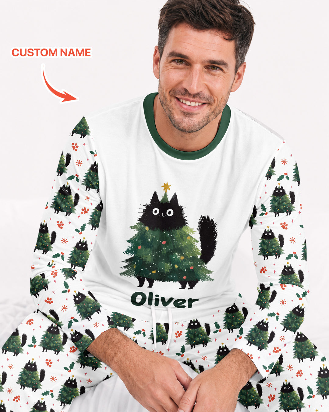 Custom Name Black Cat Christmas Bamboo Men's Pajama Set