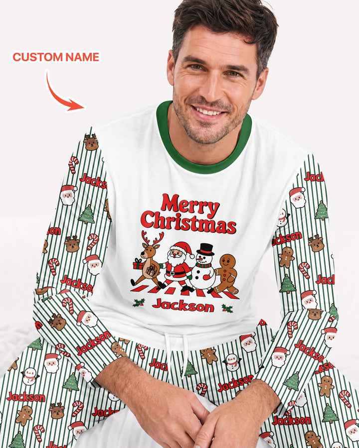 Custom Name Funny Christmas Crossing Bamboo Men's Pajama Set
