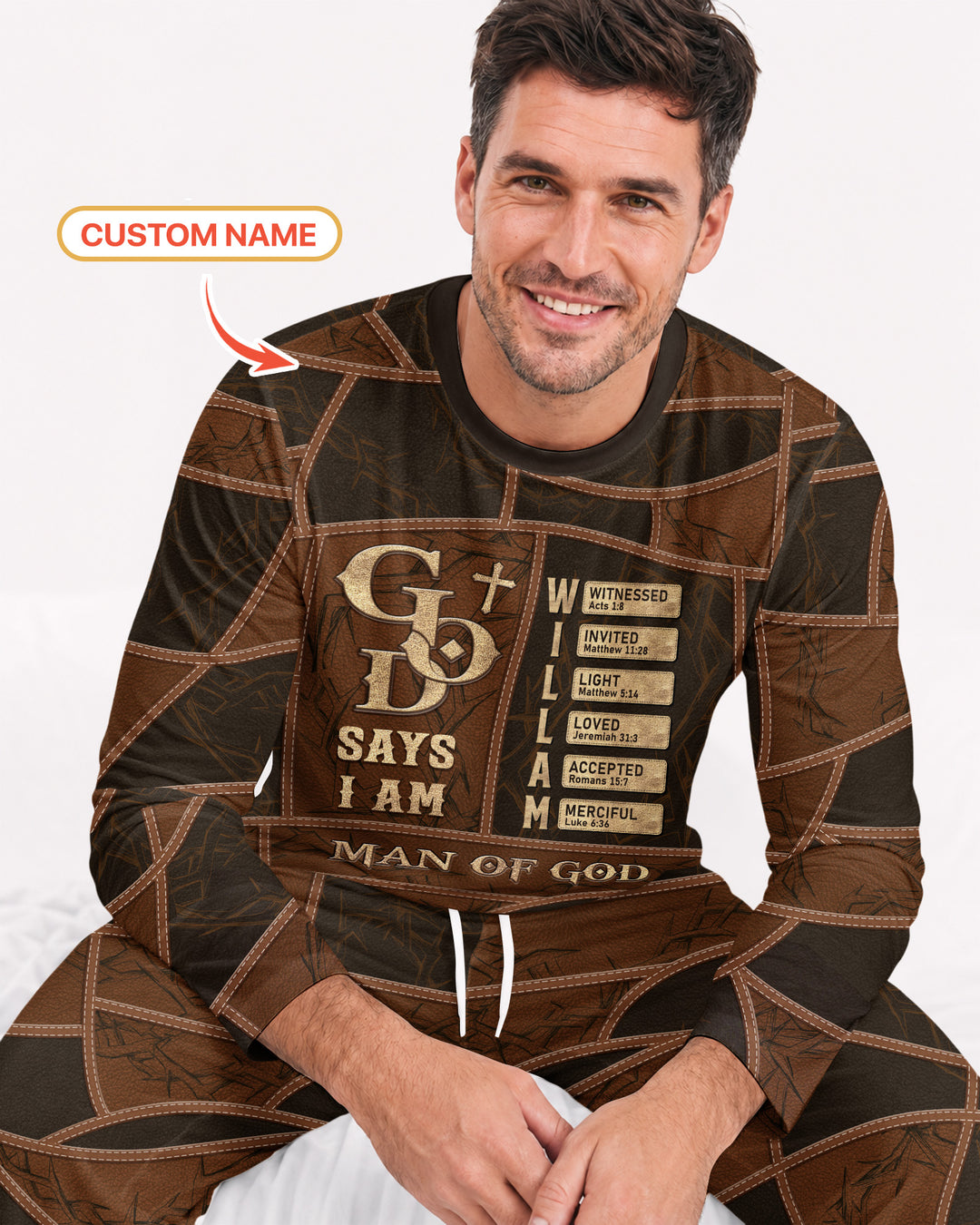 Personalized God Says I Am Letter In Bible Bamboo Men's Pajama Set