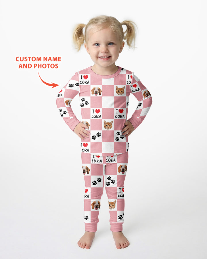 Custom Photo I Love My Best Friend Dog/ Cat Bamboo Two Piece Long Sleeve Pajama Set