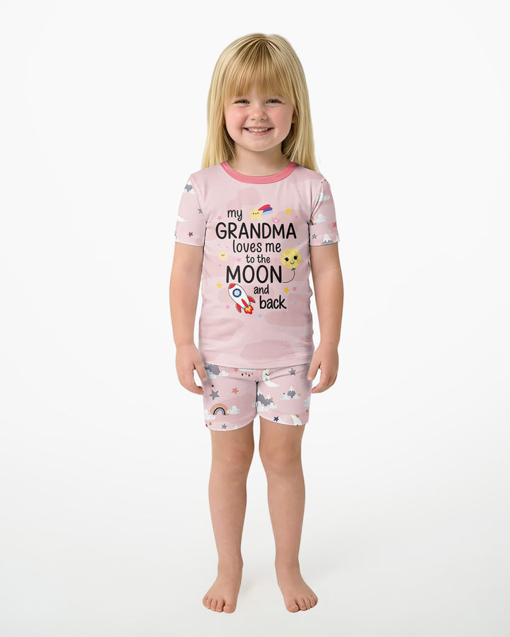 My Grandma Loves Me To The Moon And Back Bamboo Two Piece Short Sleeve Shorts Pajama Set