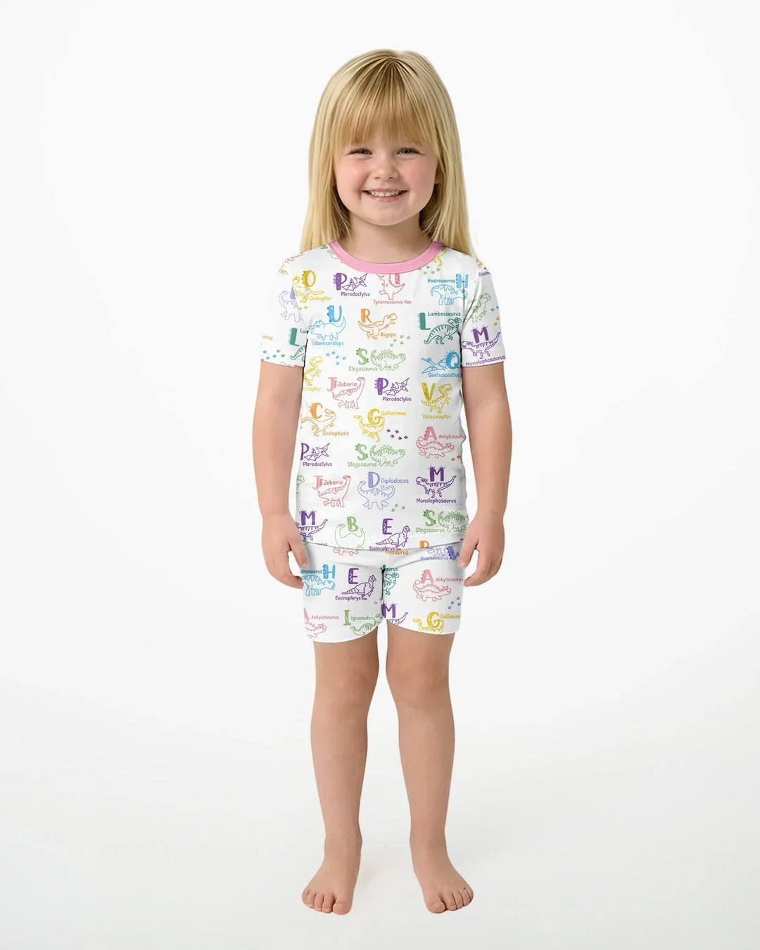 Dino Alphabet ABC Bamboo Two Piece Short Sleeve Shorts Pajama Set