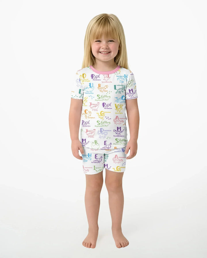 Dino Alphabet ABC Bamboo Two Piece Short Sleeve Shorts Pajama Set