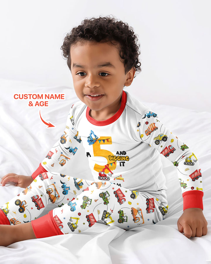 I'm Digging It Birthday - Personalized Name & Age Bamboo Two Piece Long Sleeve Pajama Set