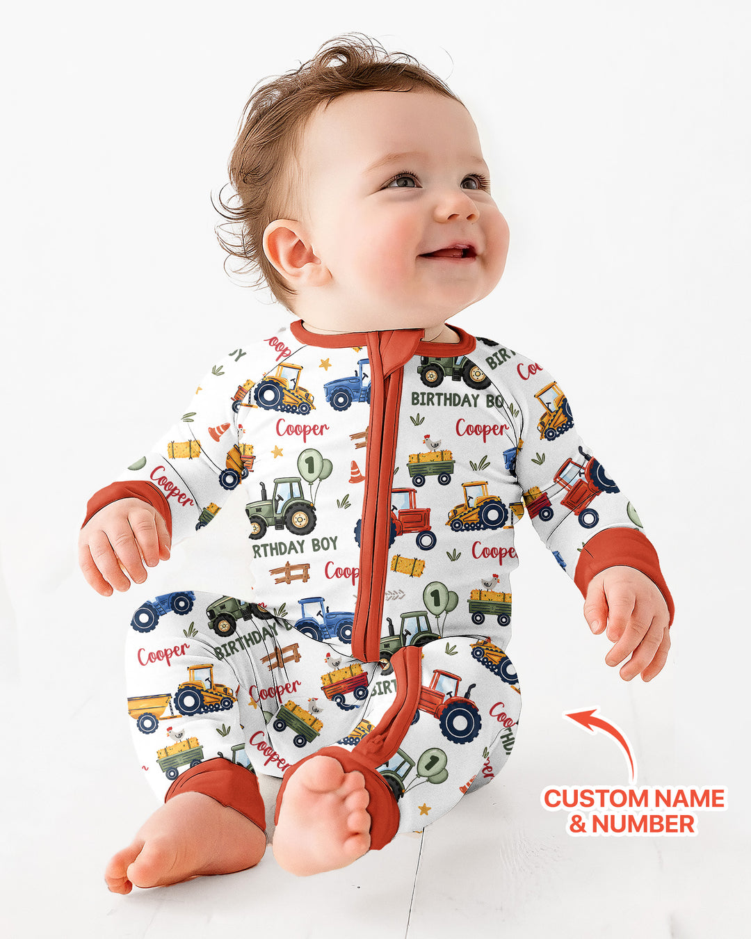 Custom Name and Age Tractor Birthday Boy Bamboo Convertible Zippy