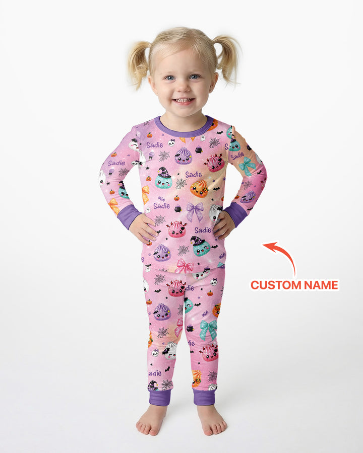 Custom Name Spooky Dumpling Bamboo Two Piece Long Sleeve Pajama Set