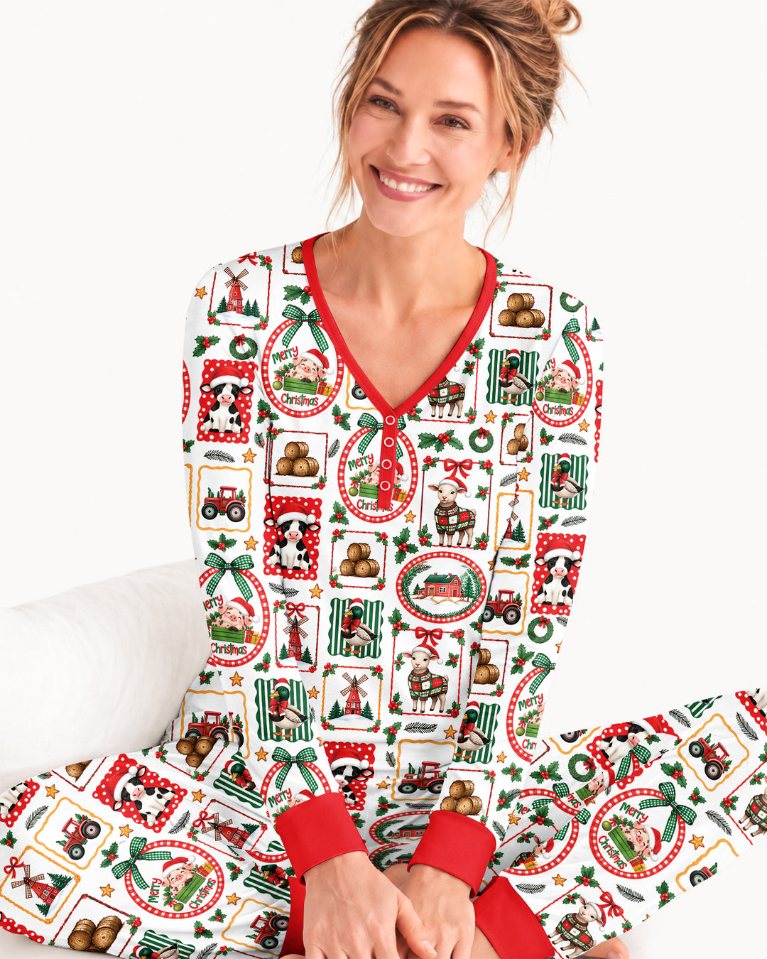 Christmas Farm Animals Bamboo Women Pajama Set