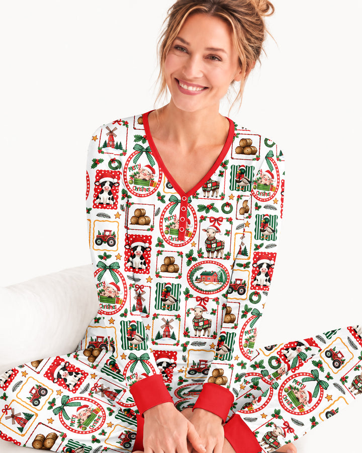 Christmas Farm Animals Bamboo Women Pajama Set