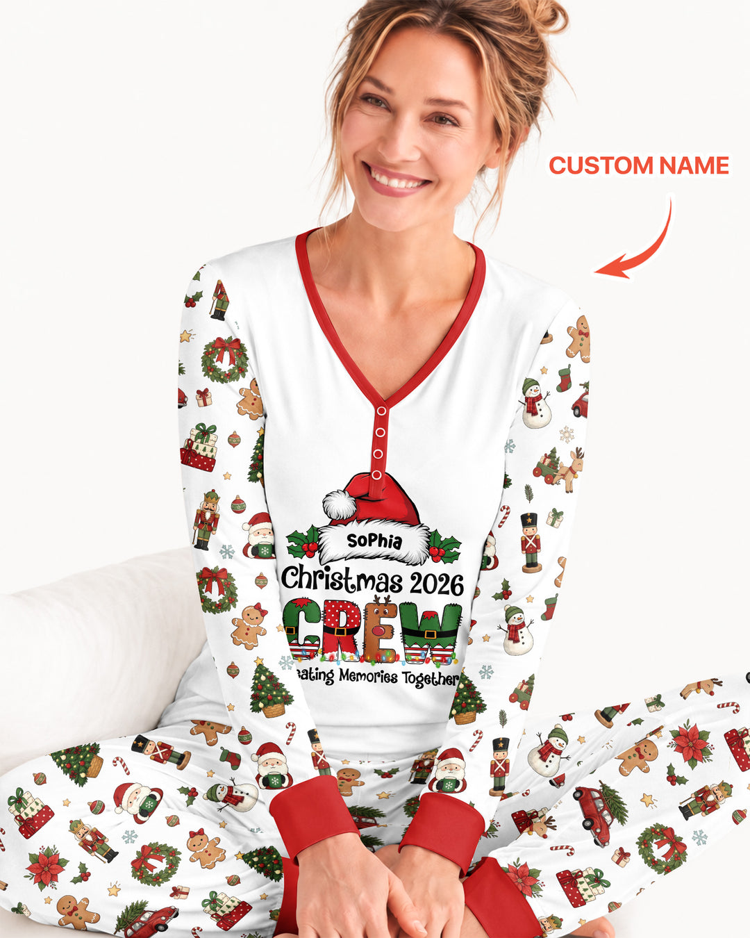 Custom Name Christmas 2026 Crew Bamboo Women Pajama Set