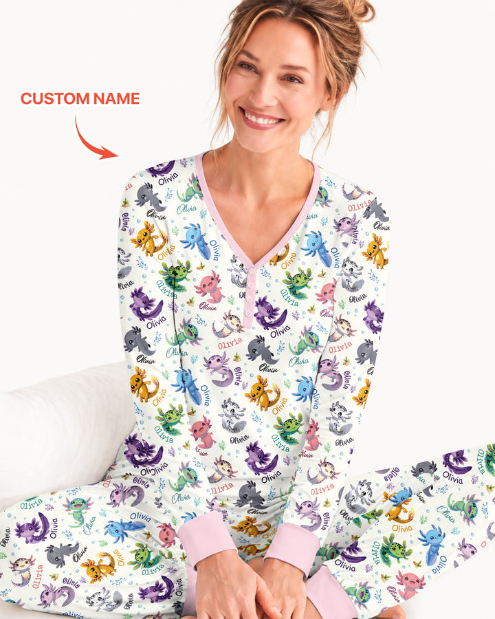 I Love You Axolotl Custom Name Bamboo Women Pajama Set