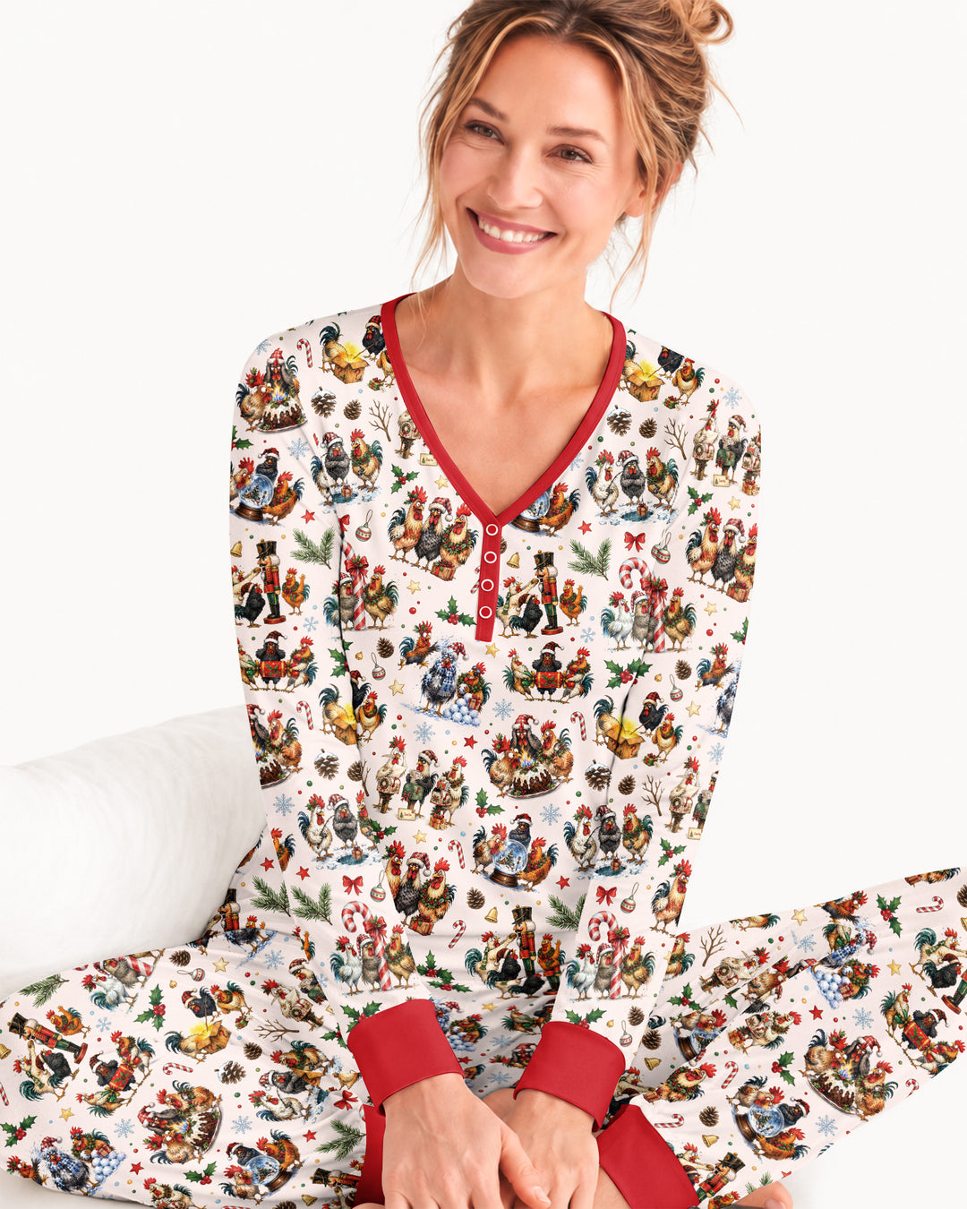 Funny Roosters On Christmas Bamboo Women Pajama Set