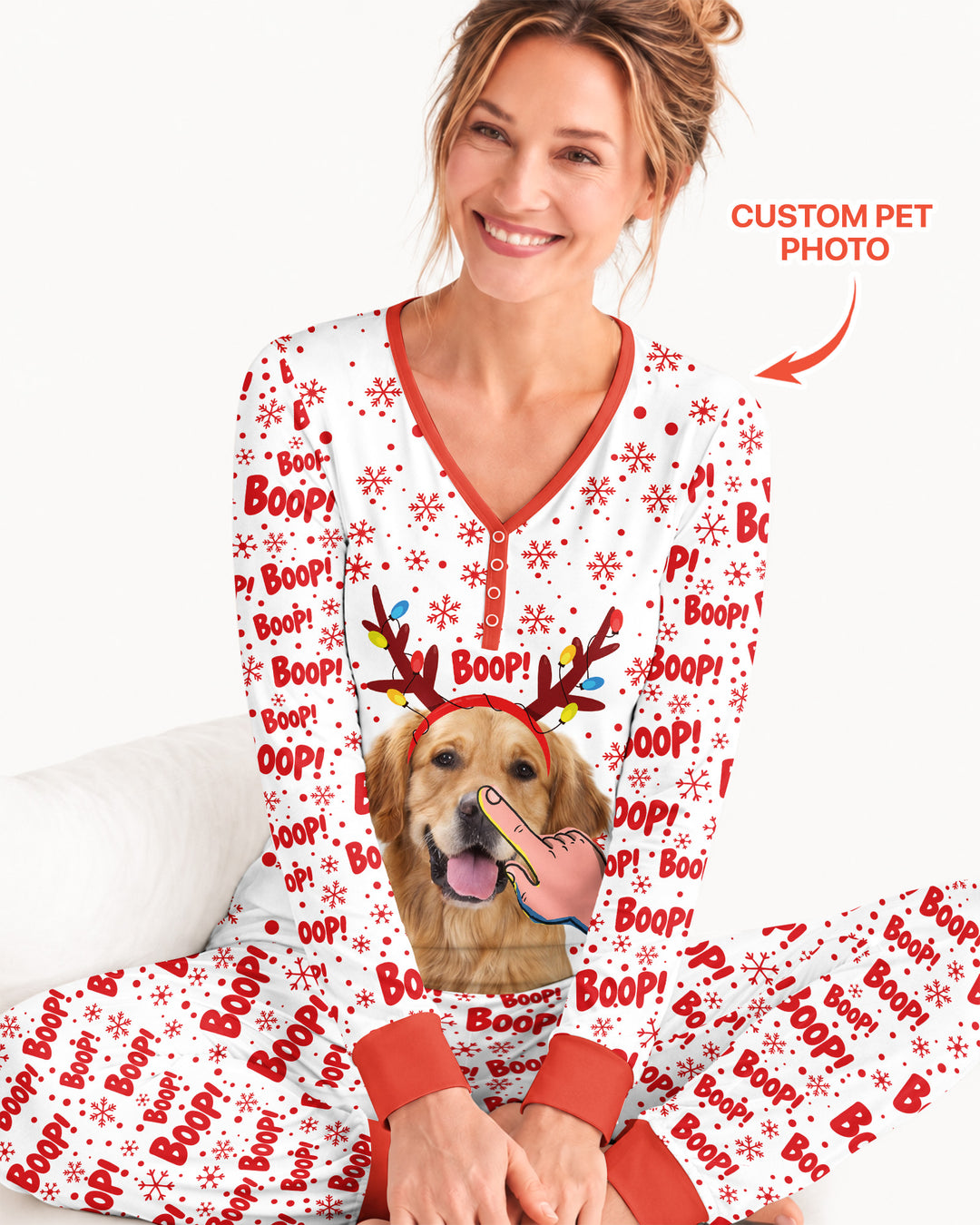Custom Pet Photo Funny Christmas Boop Bamboo Women Pajama Set