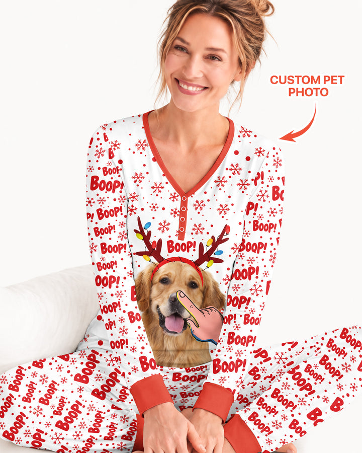 Custom Pet Photo Funny Christmas Boop Bamboo Women Pajama Set