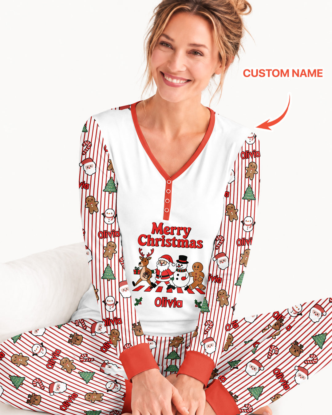 Custom Name Funny Christmas Crossing Bamboo Women Pajama Set