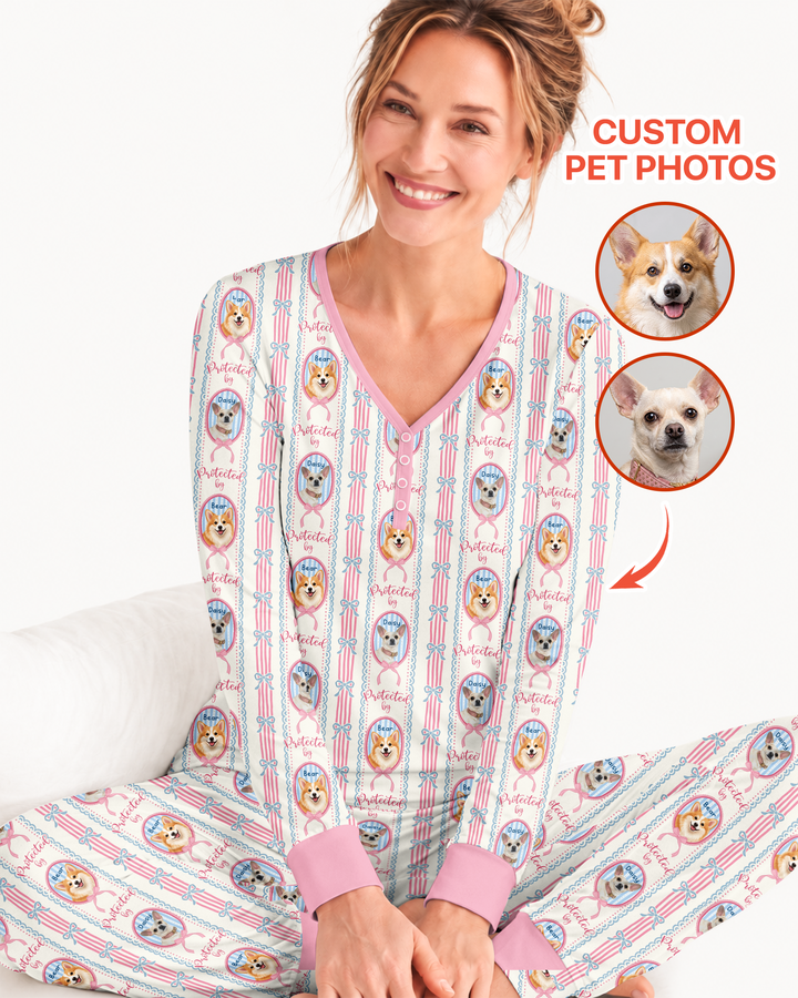 Custom Coquette Pet Photo Little Protector Bamboo Women Pajama Set