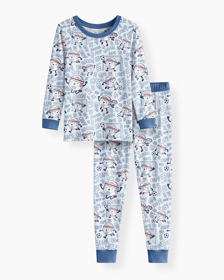Happy Soccer Ball Family Matching Bamboo Two Piece Long Sleeve Pajama Set