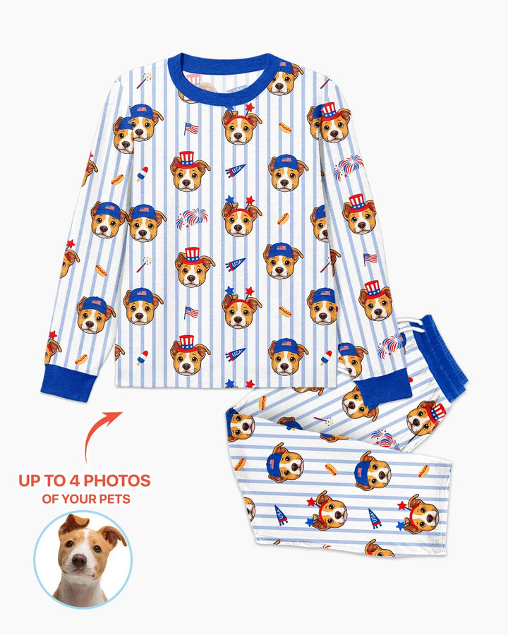 Custom Pet Image 4th of July Family Matching Bamboo Men's Pajama Set