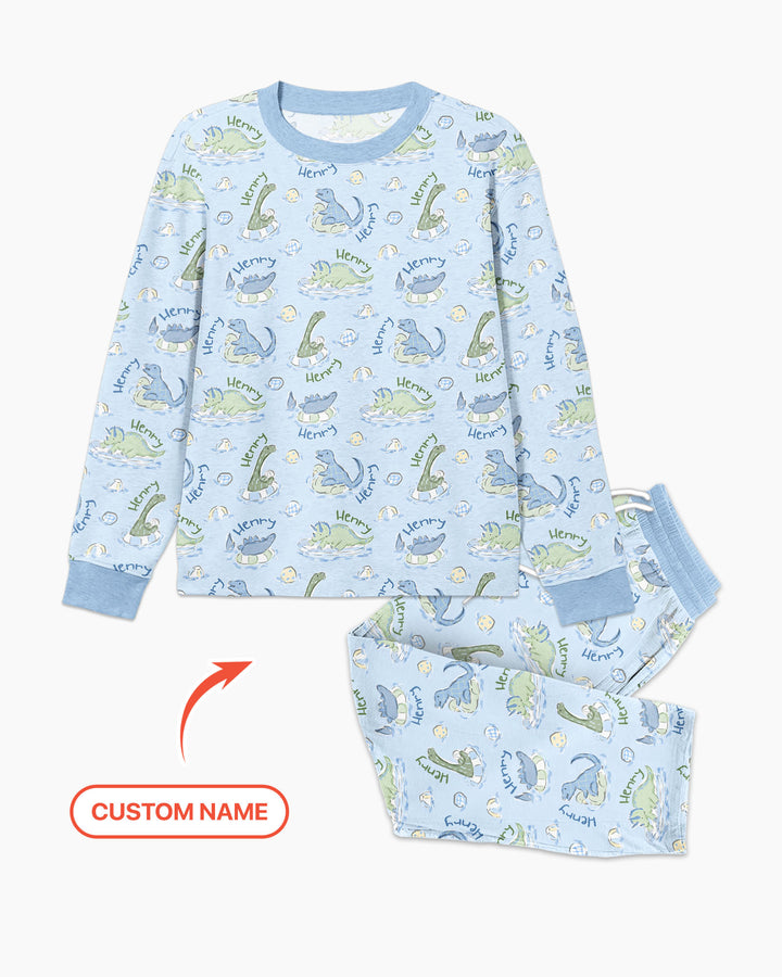 Dinos Swimming Custom Name Bamboo Men's Pajama Set