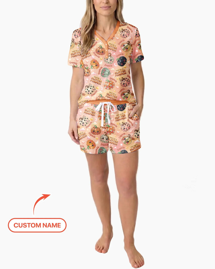 Custom Name You're A Glitter Pumpkin Bamboo Women Short Sleeve Short Pajama Set