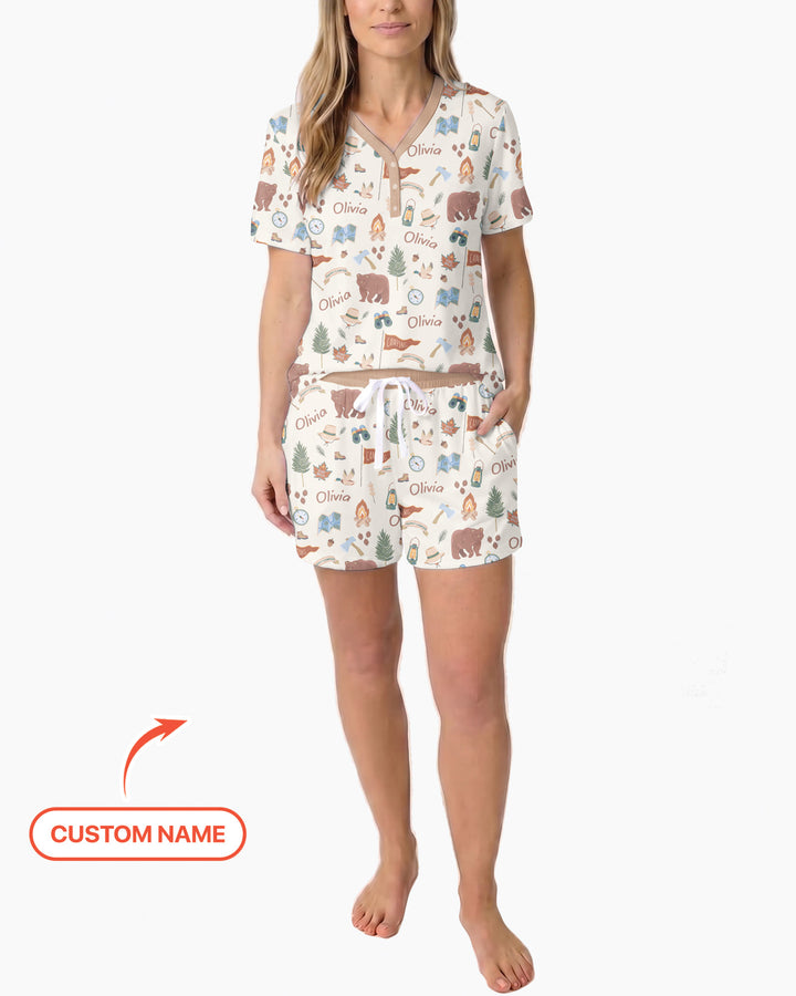 Custom Name Adventure Outdoors Bamboo Women Short Sleeve Short Pajama Set