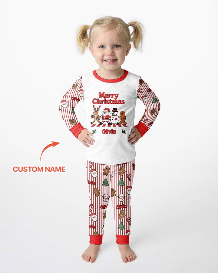 Custom Name Funny Christmas Crossing Bamboo Two Piece Long Sleeve Pajama Set