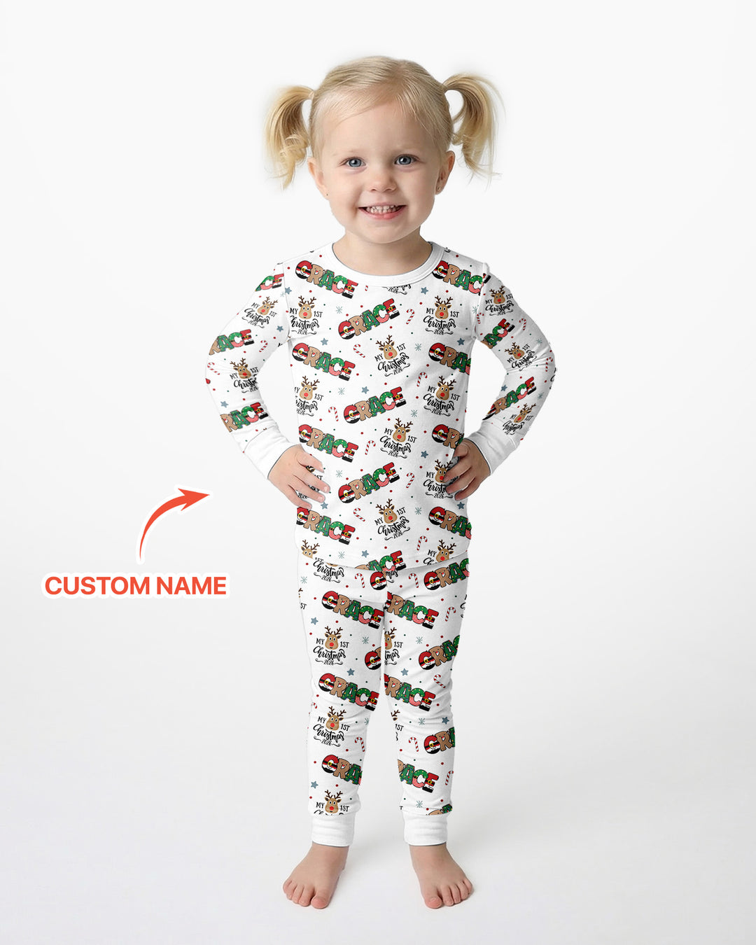 Custom Name My First Christmas 2026 Bamboo Two Piece Long Sleeve Pajama Set (G)