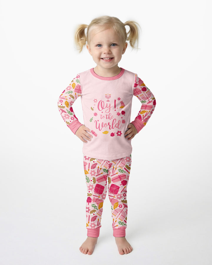 Oy to the World Hanukkah Bamboo Two Piece Long Sleeve Pajama Set