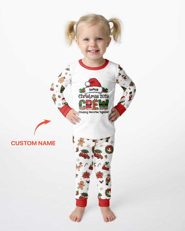 Custom Name Christmas 2026 Crew Bamboo Two Piece Long Sleeve Pajama Set