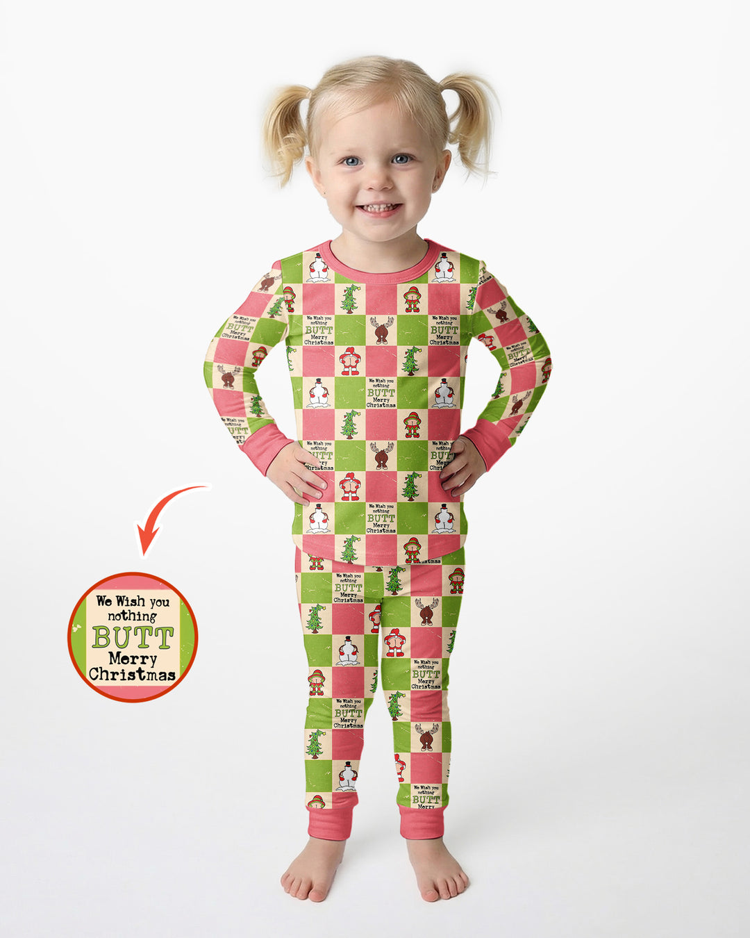 Nothing Butt Merry Christmas Checkerboard Bamboo Two Piece Long Sleeve Pajama Set