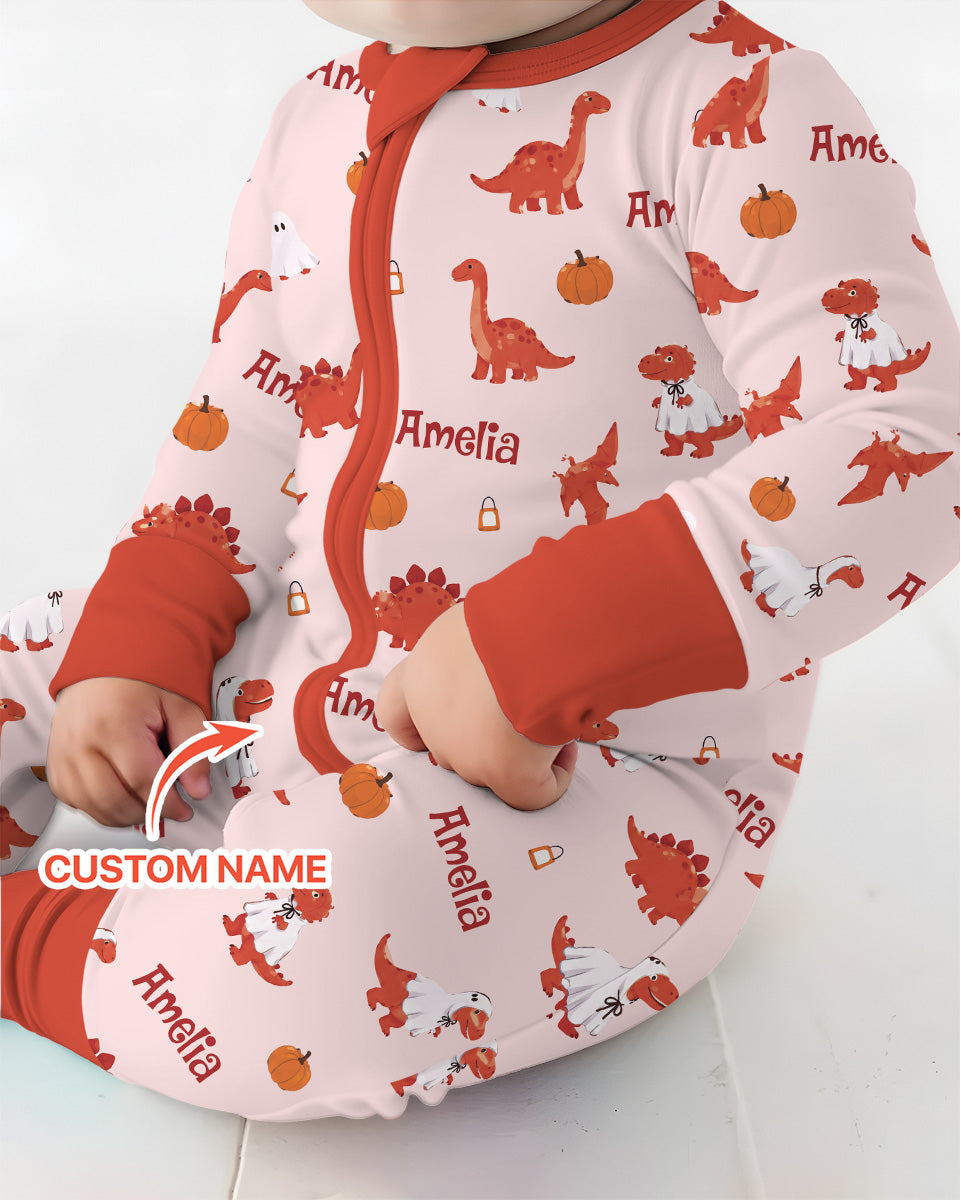 Custom Name Spooky Dinosaur Halloween - Personalized Bamboo Convertible Zippy