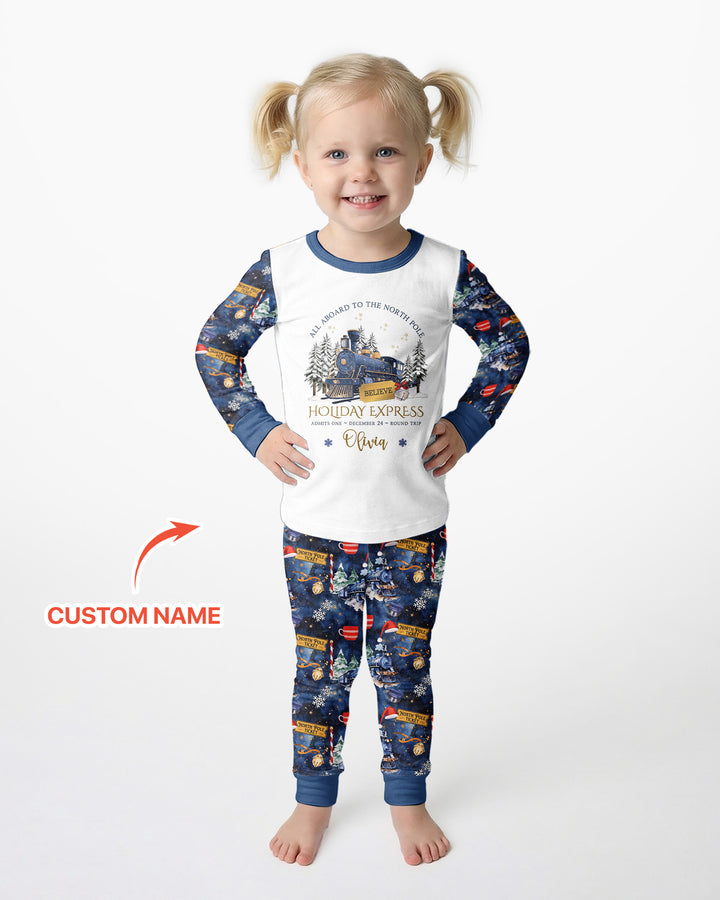 Custom Name North Pole Journey Bamboo Two Piece Long Sleeve Pajama Set