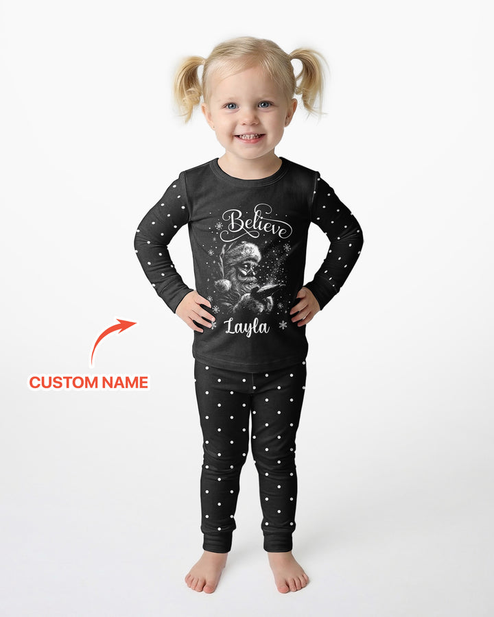 Custom Name Vintage Believe Santa Bamboo Two Piece Long Sleeve Pajama Set