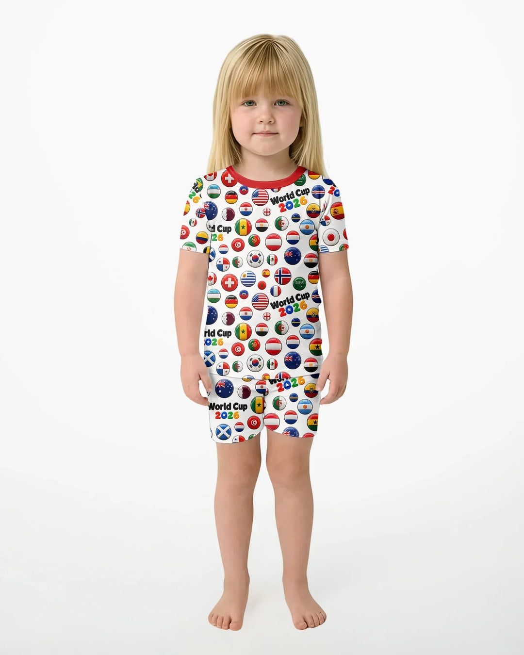 Soccer Cup All Country Balls Bamboo Two Piece Short Sleeve Shorts Pajama Set