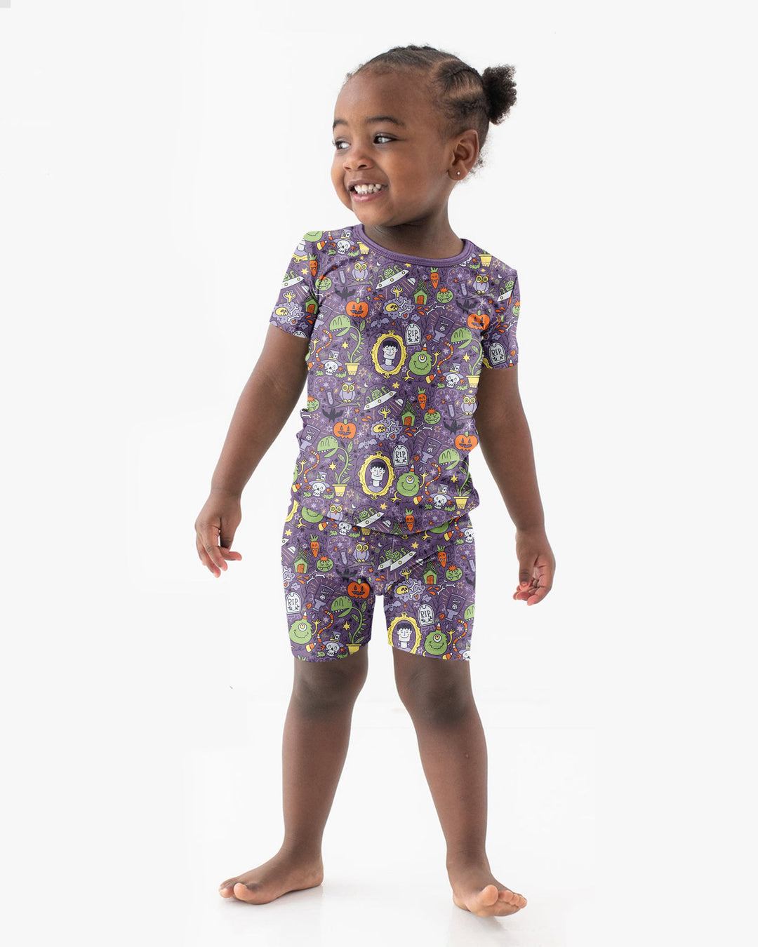 Halloween Monster Fun Bamboo Two Piece Short Sleeve Shorts Pajama Set