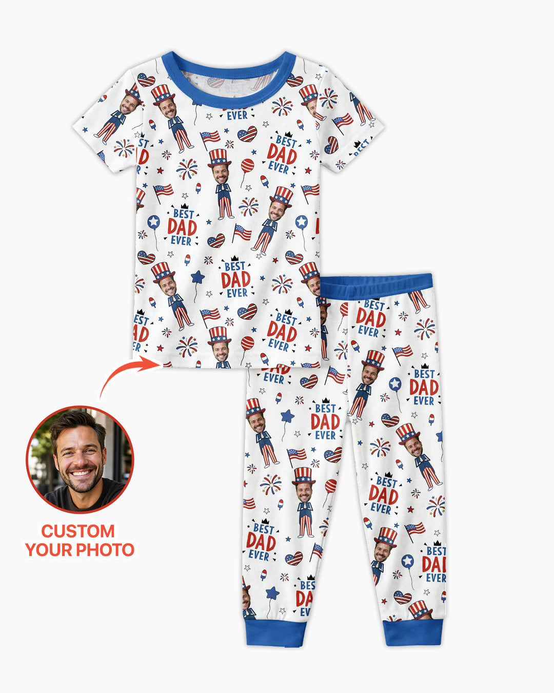 Custom Photo Best Patriotic Family Ever Bamboo Two Piece Short Sleeve Pajama Set