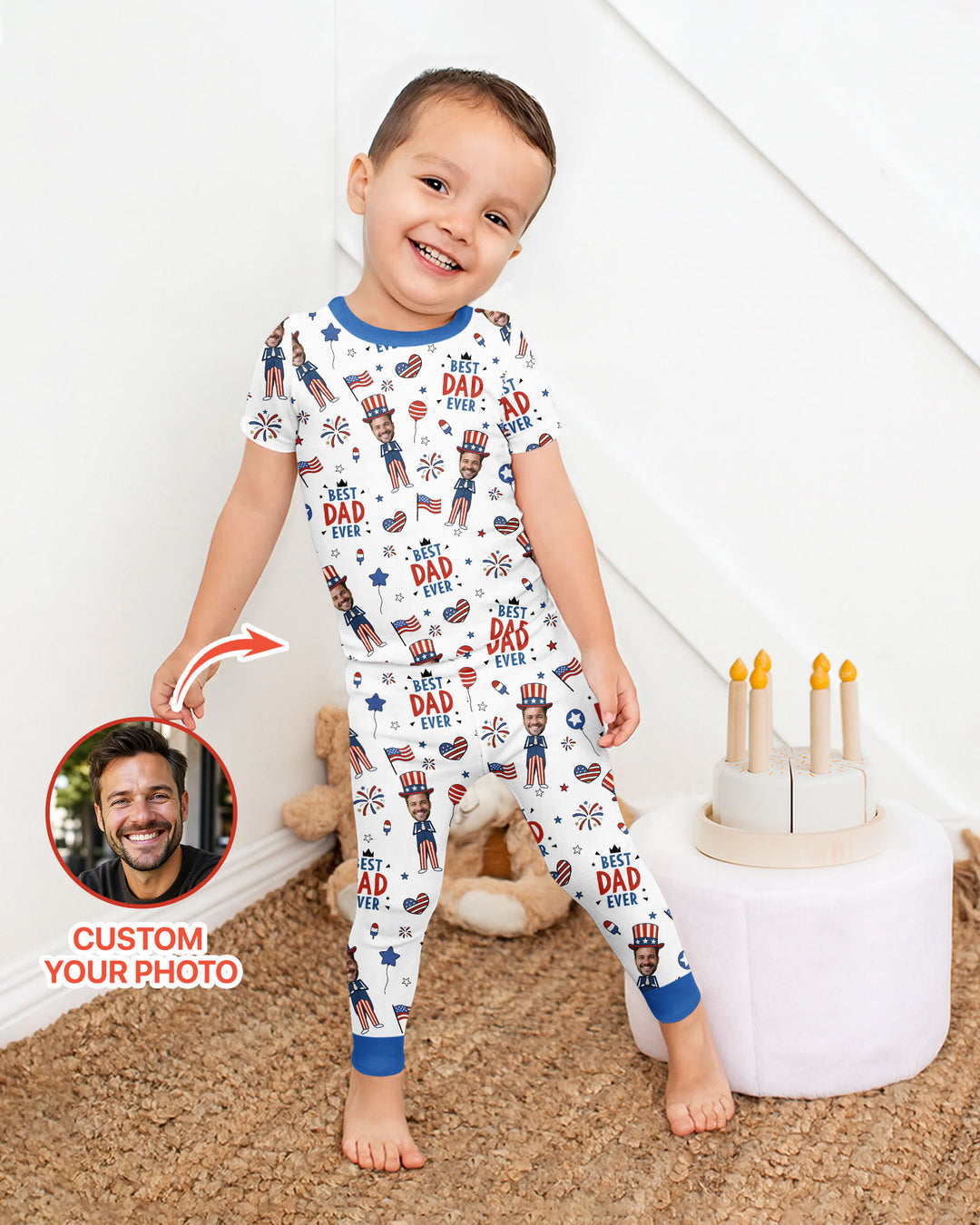 Custom Photo Best Patriotic Family Ever Bamboo Two Piece Short Sleeve Pajama Set